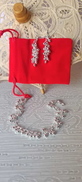 Conjunto pendientes y pulsera plata