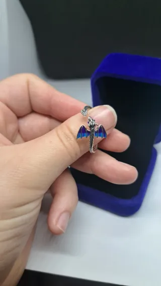 Anillo Dragón Ajustable Alas Azul Morado