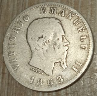 #1697-Una Moneta 1 Lira 1863 Argento Regno Italia