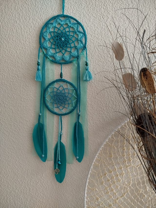 Atrapasueños mediano - tonos turquesa - 16 x 59 cm