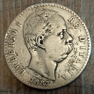 #1702-Una Moneta 2 Lire 1887 Argento Regno Italia