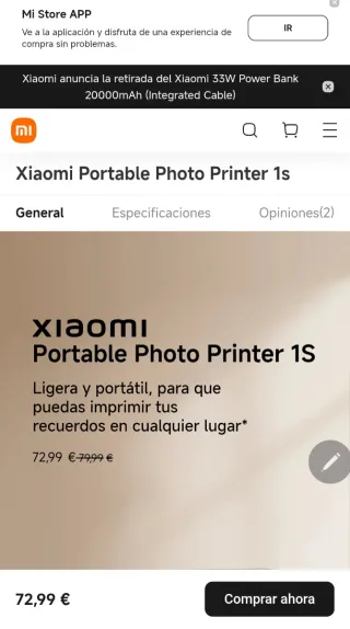 Xiaomi Impresora Fotográfica Portátil
