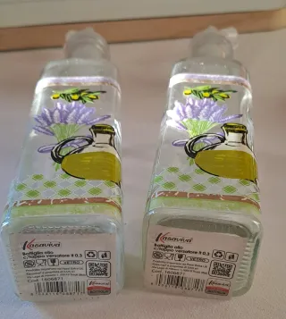 2 bottiglie olio vetro decorate