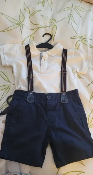 Conjunto bebé polo y bermudas con tirantes