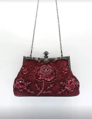 Vestido de fiesta largo morado y rojo