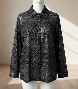 Camisa lentejuelas gris plata L