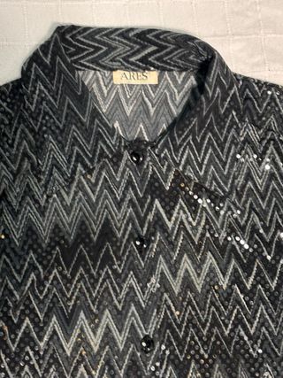 Camisa lentejuelas gris plata L