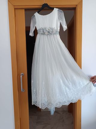 Vestido de comunión blanco y azul talla 115/10