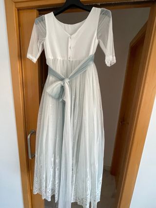 Vestido de comunión blanco y azul talla 115/10