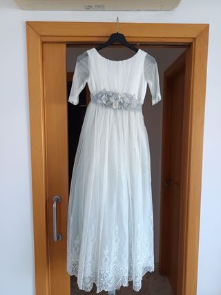 Vestido de comunión blanco y azul talla 115/10