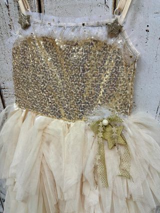 Vestido fiesta niña beige y dorado
