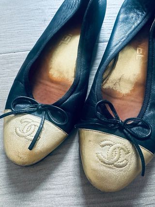 Bailarinas Chanel Negro y Dorado