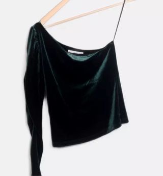 Top asimétrico terciopelo verde Mango
