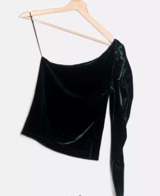 Top asimétrico terciopelo verde Mango