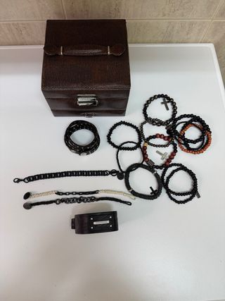 Conjunto pulseras hombre cuero, cuero sintético ,