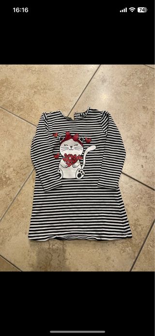 Vestito bimba a righe con gatto