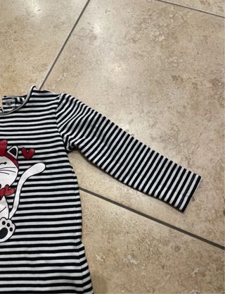 Vestito bimba a righe con gatto