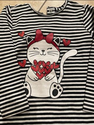 Vestito bimba a righe con gatto