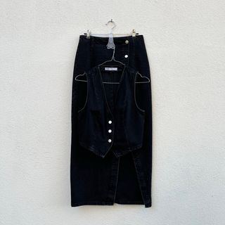 Set Gonna e Gilet Denim Zara Nero