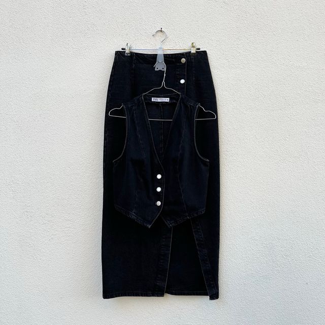 Set Gonna e Gilet Denim Zara Nero