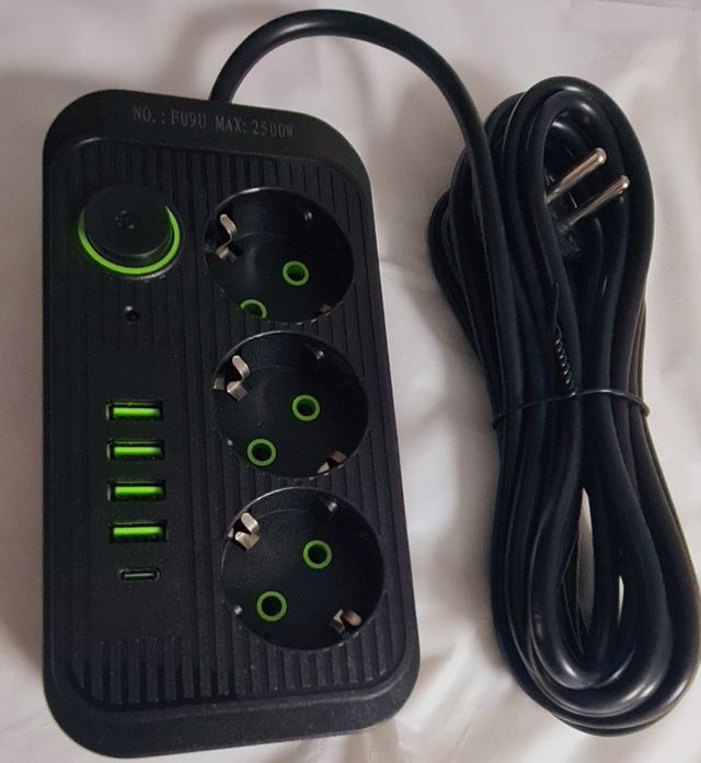 Alargadera 3 enchufes + 4 USB + Tipo C