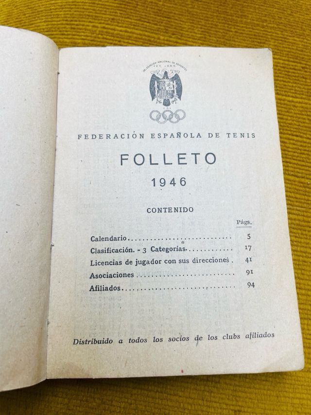Folleto Divulgación Tenis 1946. FET