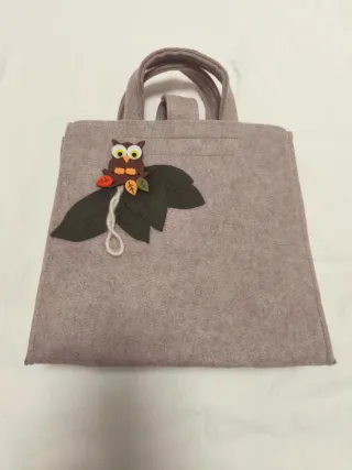 Borsa in feltro con gufo e foglie