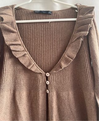 Jersey Zara mujer marrón con volantes