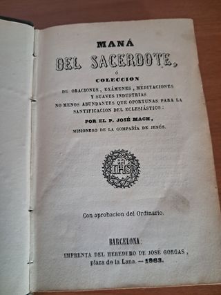 Libro religioso MANA DEL SACERDOTE 1863