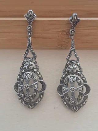 Pendientes Plata Art Deco Cruz Marcasitas. Vintage
