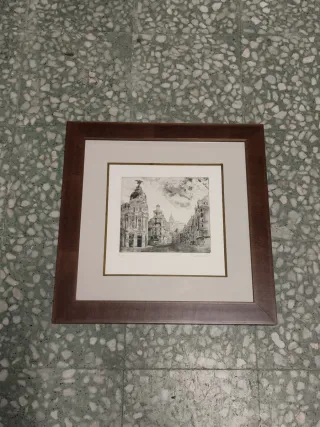 Cuadro grabado Gran Vía firmado