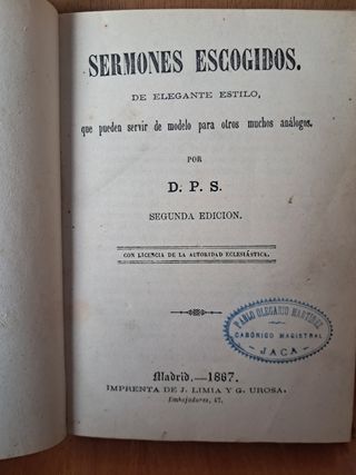 LIBRO RELIGIOSO SERMONES ESCOGIDOS 1867