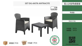 Set 2 sedie e tavolino Akita antracite