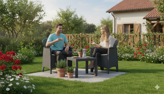 Set 2 sedie e tavolino Akita antracite