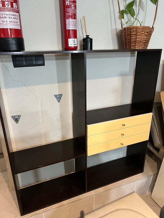 Estantería modular marrón con 3 cajones