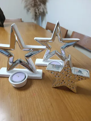 Portacandele a Stella in Ceramica Argento e Bianco