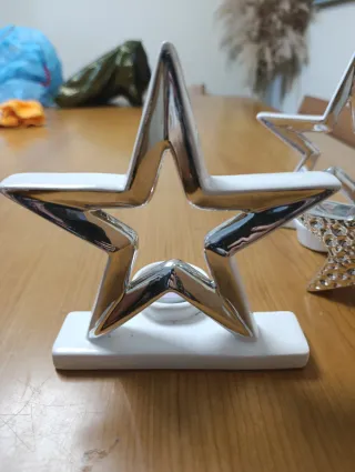 Portacandele a Stella in Ceramica Argento e Bianco