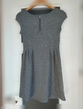 Springfield Talla S - Vestido cuadros gris y negro