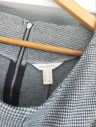 Springfield Talla S - Vestido cuadros gris y negro