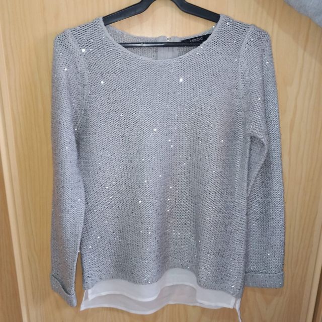 Jersey Esprit plateado lentejuelas talla S
