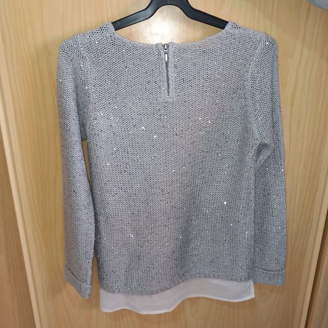 Jersey Esprit plateado lentejuelas talla S