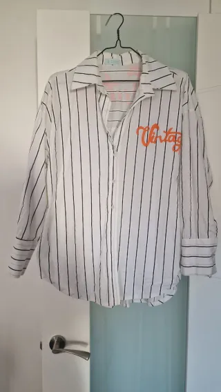 Camisa blanca rayas naranjas Vintage