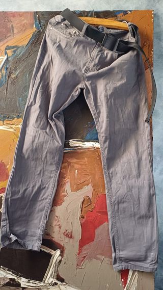 Pantalones Chinos Gris Cinturón Hombre Talla L