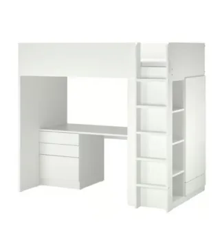 Litera blanca con escritorio y estanterías