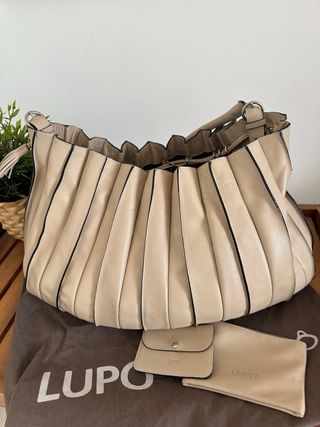 Bolso abanico M Lupo Beige Piel