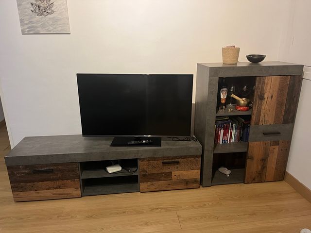 Mueble de salón moderno piedra y madera