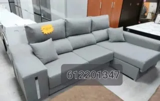 Divano Chaiselongue in Tessuto Antimacchia Aqualine, Ideale per Famiglie e Animali, con Sedute Scorrevoli e Schienale Reclinabile, Include 2 Pouf e Cuscini, Grigio Scuro/Grigio Chiaro/Beige