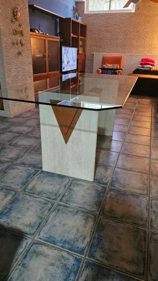 Mesa de comedor cristal y madera