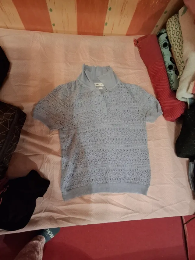 Camiseta Mango Linen azul de punto