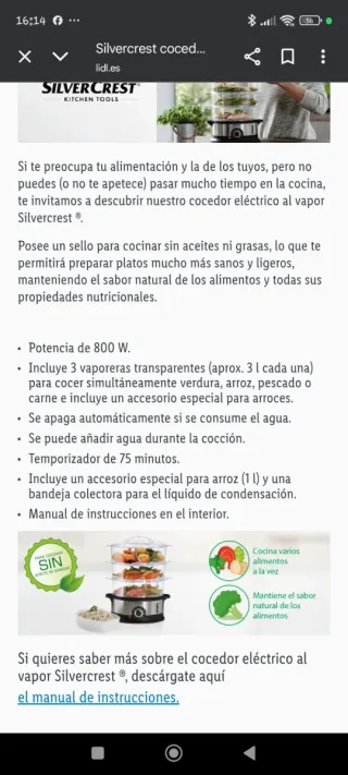 Cocedor Vapor Eléctrico SilverCrest